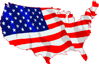 US Flag graphic with image in shape of lower 48 US States